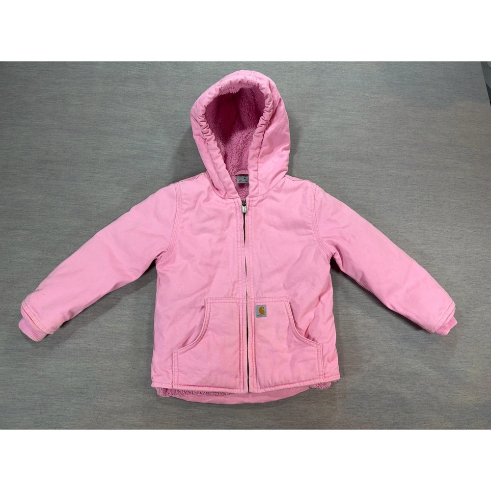 Carhartt Toddler Size 4T Pink Lined Canvas Hooded Jacket Coat